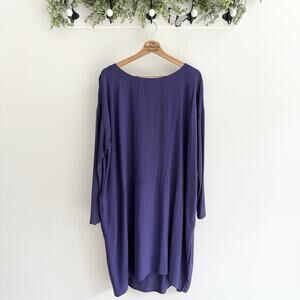 Eileen Fisher Purple Boatneck Long Sleeve Silk Lagenlook Sheath Dress Size Large